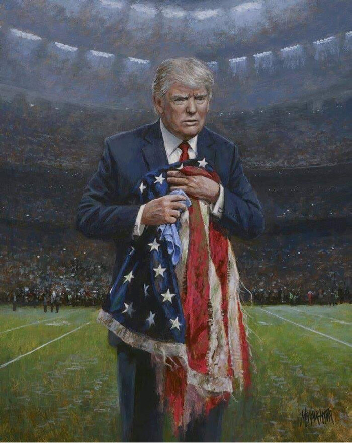 President Trump holding Tattered Flag